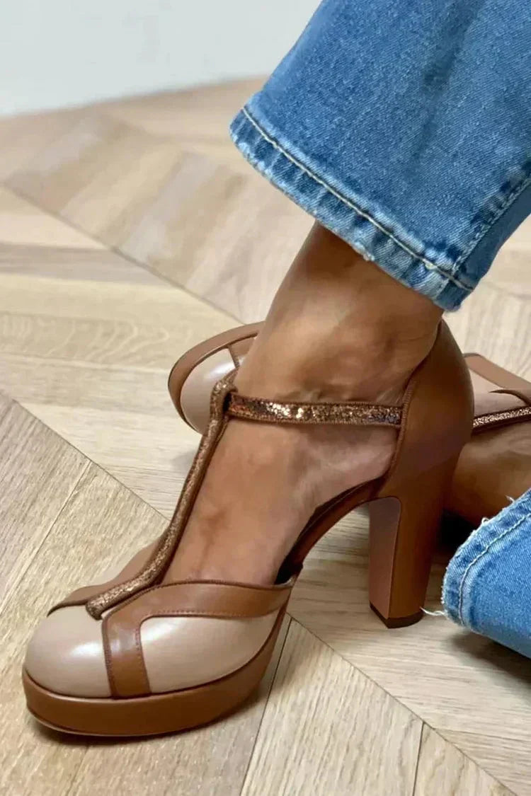 Autumn | Women's Two-Tone T-Strap Heels-MODAUTLET