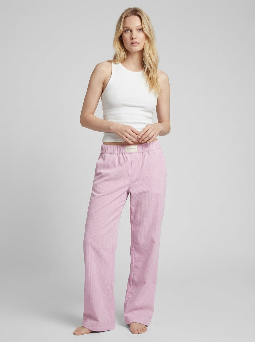 Ava | Women's Straight Leg Elastic Waist Lounge Pants Pink