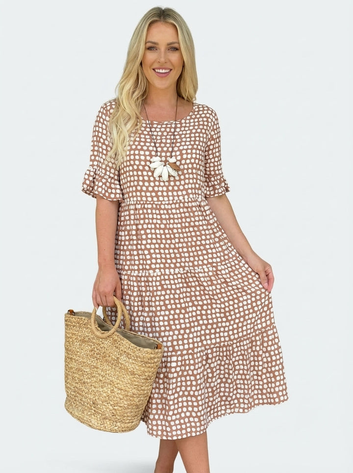 Ava | Damen Polka-Dot Midi A-Linien Sommerkleid