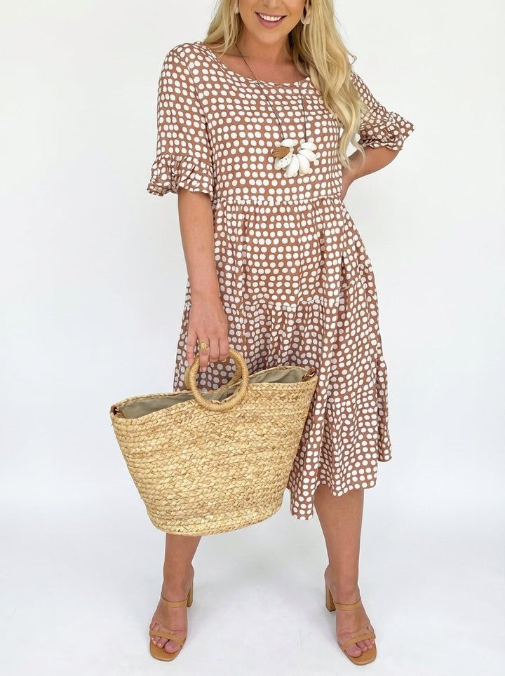 Ava | Damen Polka-Dot Midi A-Linien Sommerkleid