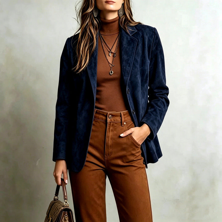 Blazer entallado de ante sintético con cierre frontal de botones para mujer