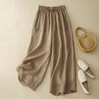 High-Waist Drawstring Wide-Leg Linen Pants Brown