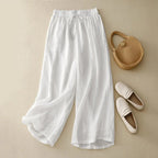 High-Waist Drawstring Wide-Leg Linen Pants White