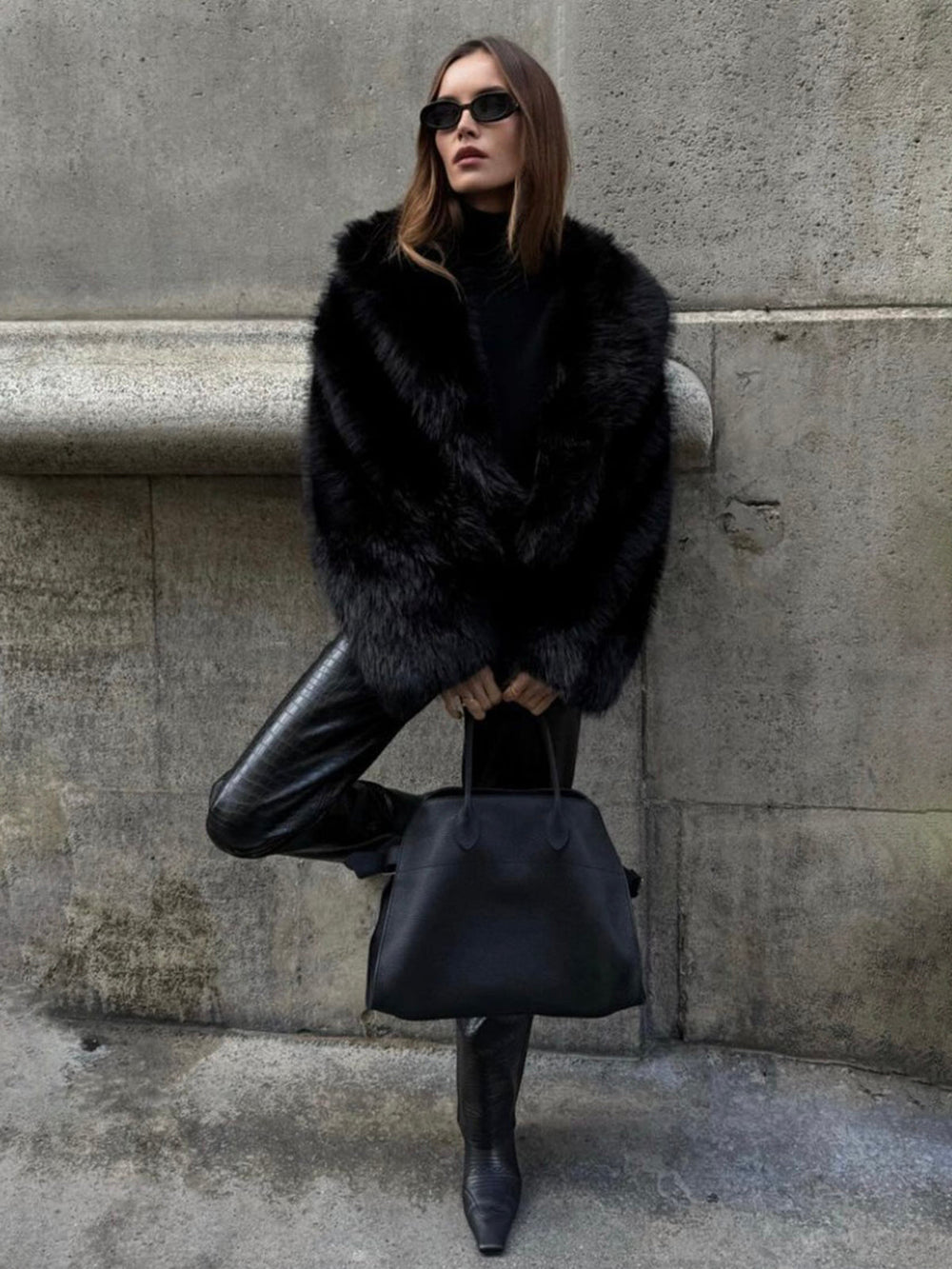 Eco Fur Cropped Jacket For Women Casual Elegant Warm-MODAUTLET