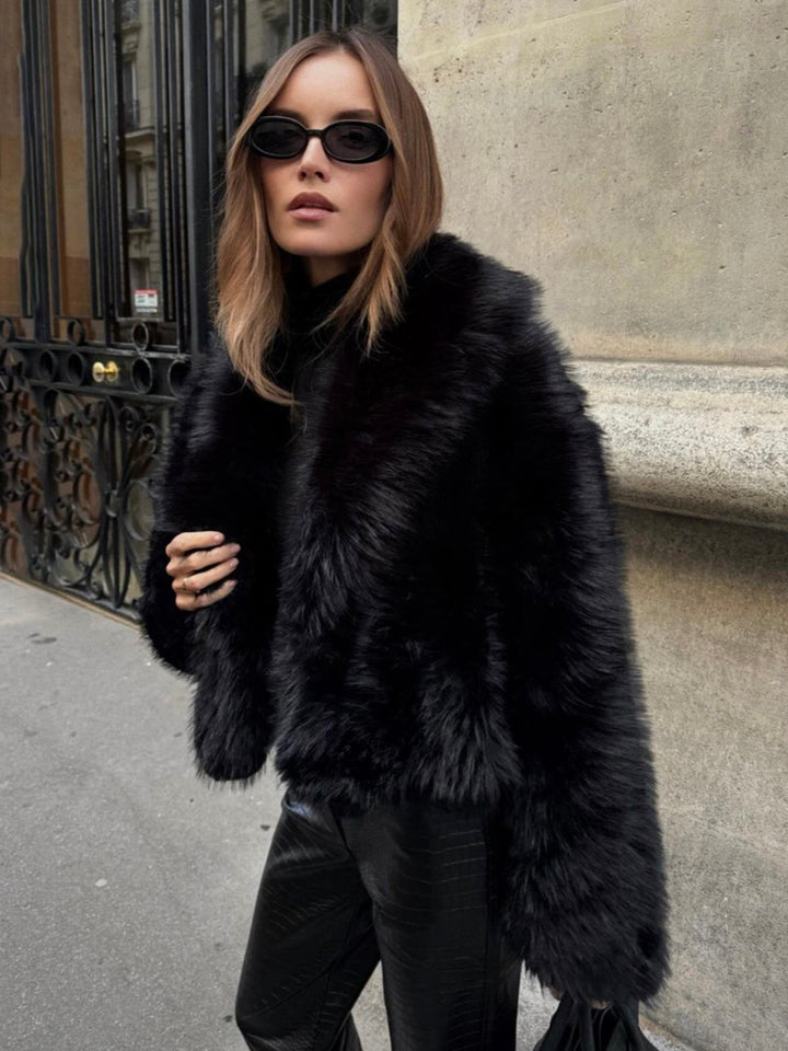 Eco Fur Cropped Jacket For Women Casual Elegant Warm-MODAUTLET