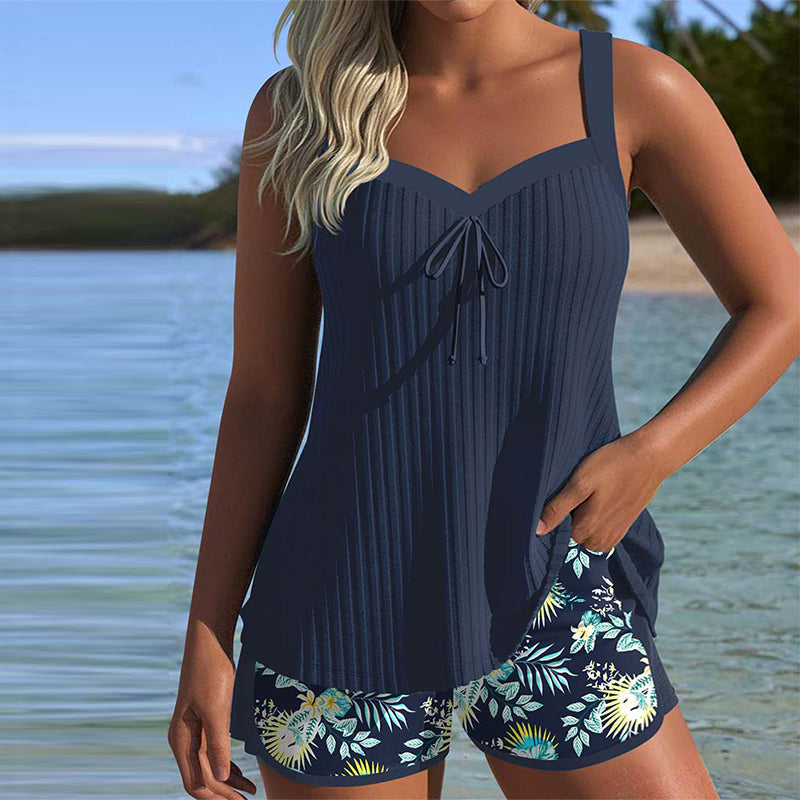 Women's Striped Tankini with Tummy Control-MODAUTLET