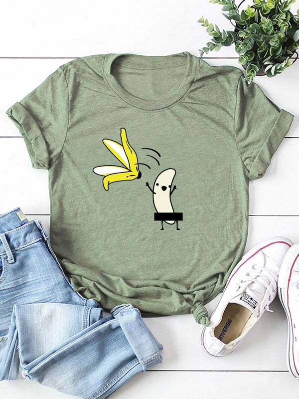 Damen T-Shirt mit Bananenprint und kurzen Ärmeln