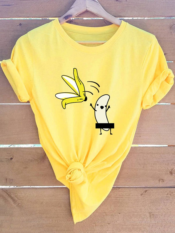 Damen T-Shirt mit Bananenprint und kurzen Ärmeln