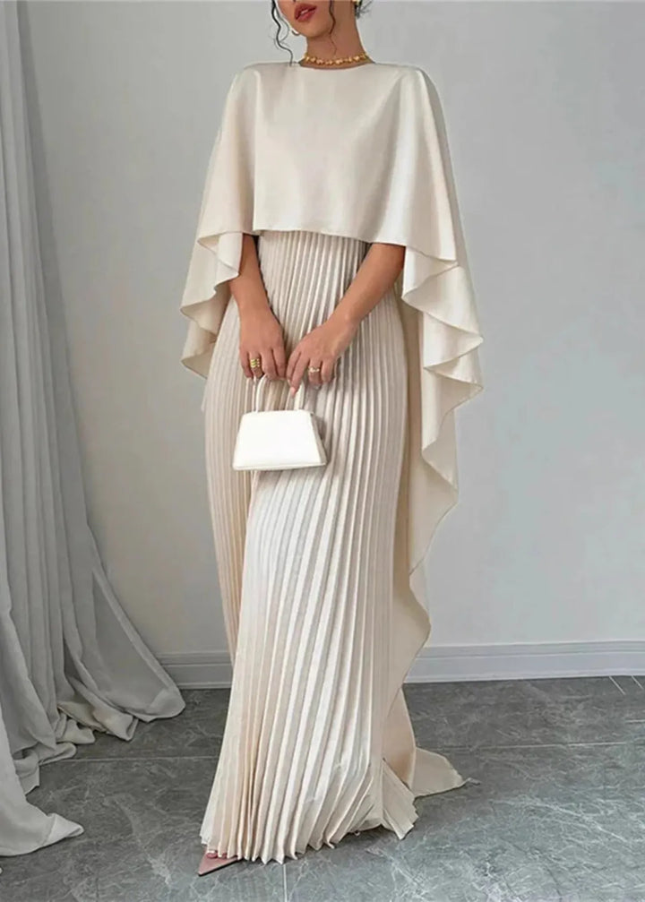 Amelia | Vestido Maxi de Mulher com Capa Sobreposta Plissada
