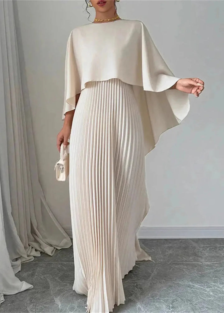 Amelia | Vestido Maxi de Mulher com Capa Sobreposta Plissada