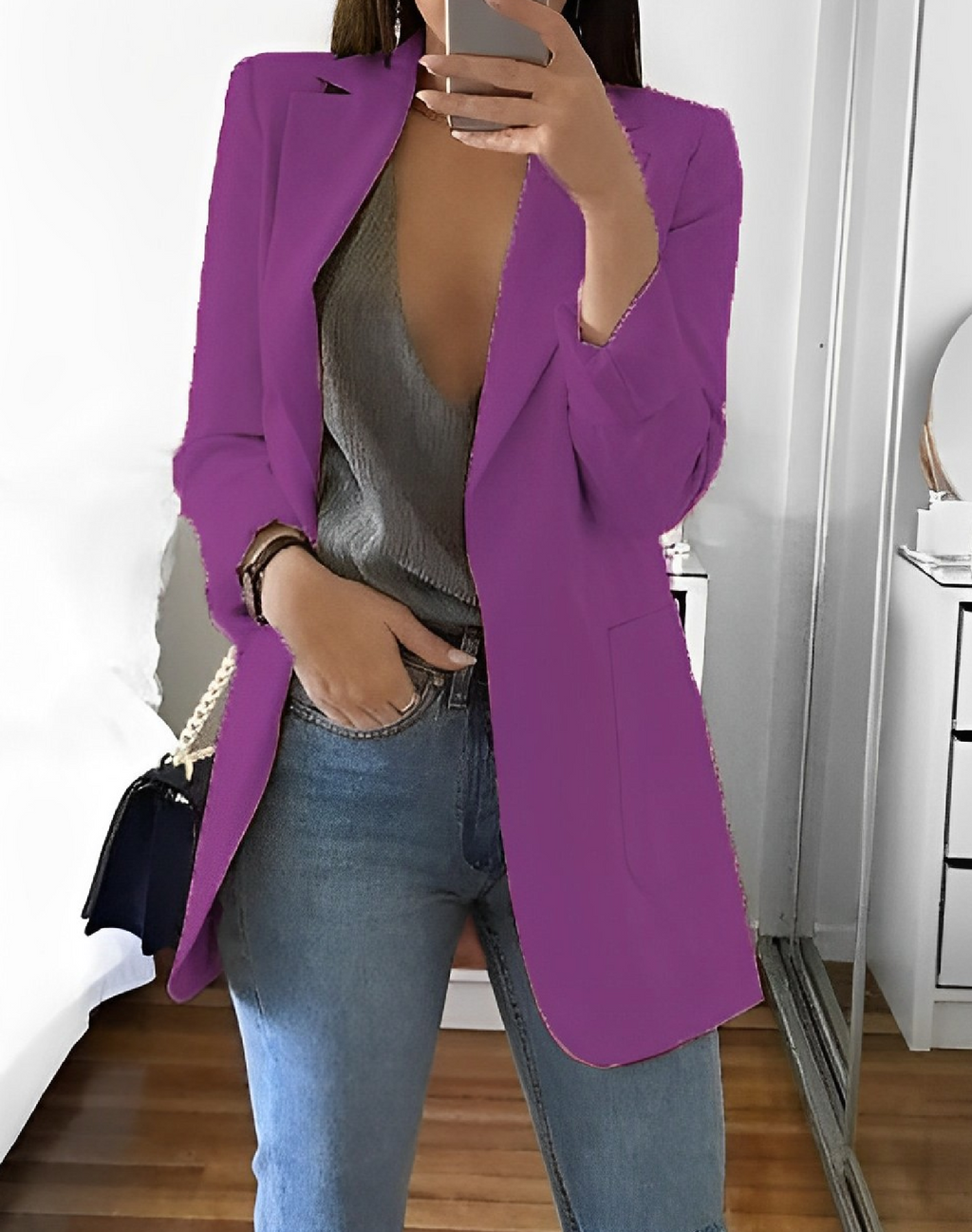 Casual Open Front Blazer For Women Lightweight Workwear Purple