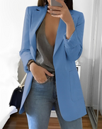Casual Open Front Blazer For Women Lightweight Workwear Blue