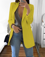 Casual Open Front Blazer For Women Lightweight Workwear Yellow