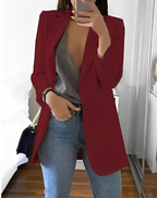 Casual Open Front Blazer For Women Lightweight Workwear Wine