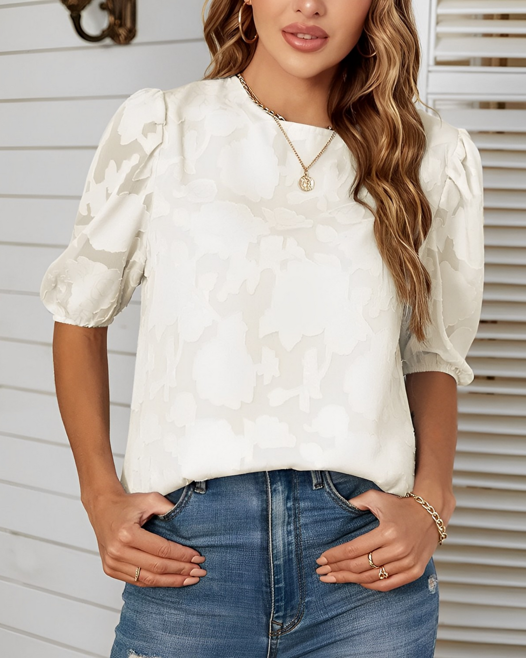 Women's Puff Sleeve Chiffon Top-MODAUTLET