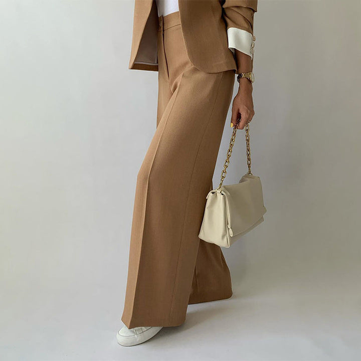 Women's Relaxed Fit Collarless Blazer & Pleated Straight Leg Trousers Set – Elegant Business Casual-MODAUTLET