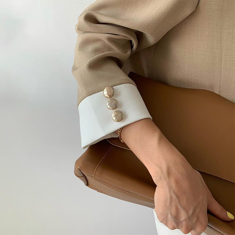 Women's Relaxed Fit Collarless Blazer & Pleated Straight Leg Trousers Set – Elegant Business Casual