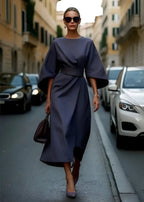 Women's Belted Maxi Dress – Effortless Elegance & Flowing Comfort Navy Blue