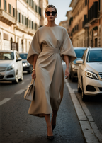 Women's Belted Maxi Dress – Effortless Elegance & Flowing Comfort Beige