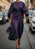 Women's Belted Maxi Dress – Effortless Elegance & Flowing Comfort Purple