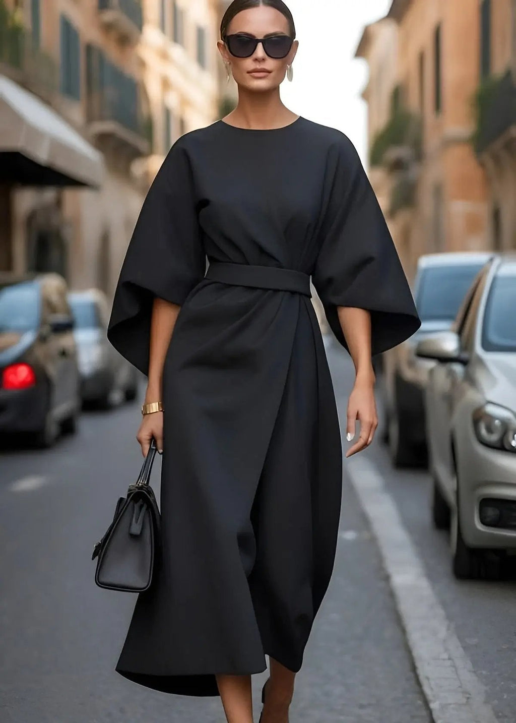 Women's Belted Maxi Dress – Effortless Elegance & Flowing Comfort Black