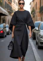 Women's Belted Maxi Dress – Effortless Elegance & Flowing Comfort Black