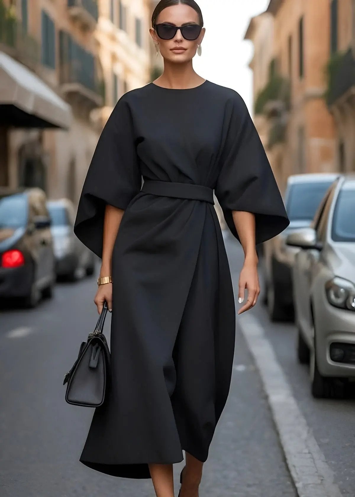 Women's Belted Maxi Dress – Effortless Elegance & Flowing Comfort Black