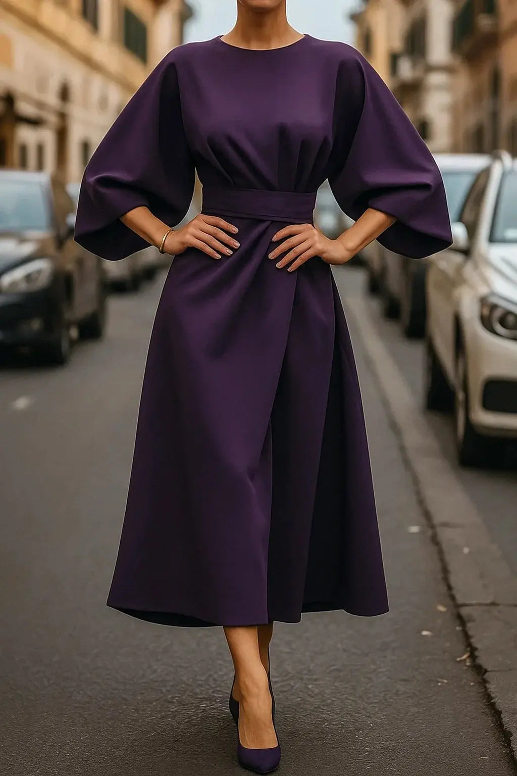 Women's Belted Maxi Dress – Effortless Elegance & Versatility Purple