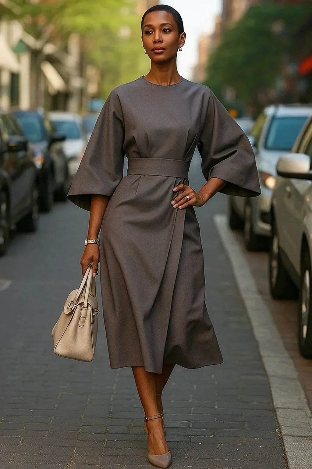 Women's Belted Maxi Dress – Effortless Elegance & Versatility Dark gray