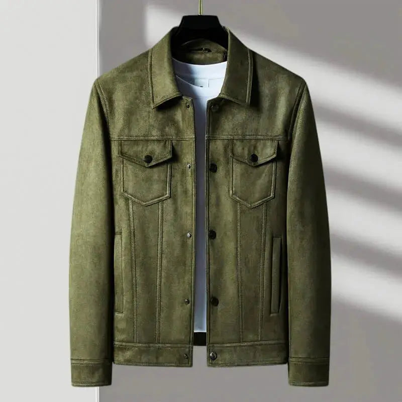 Vintage Button-Front Suede Jacket for Men-MODAUTLET