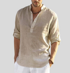 Elegant Linen Shirt With Collar For Formal And Casual Beige