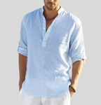 Elegant Linen Shirt With Collar For Formal And Casual Light blue