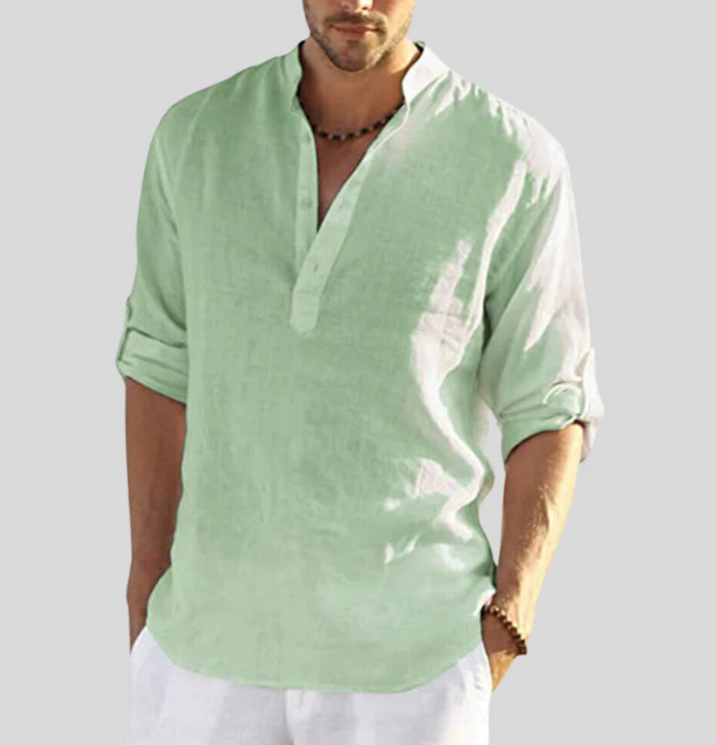 Elegant Linen Shirt With Collar For Formal And Casual Light green