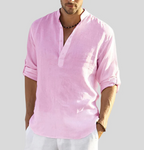 Elegant Linen Shirt With Collar For Formal And Casual Pink