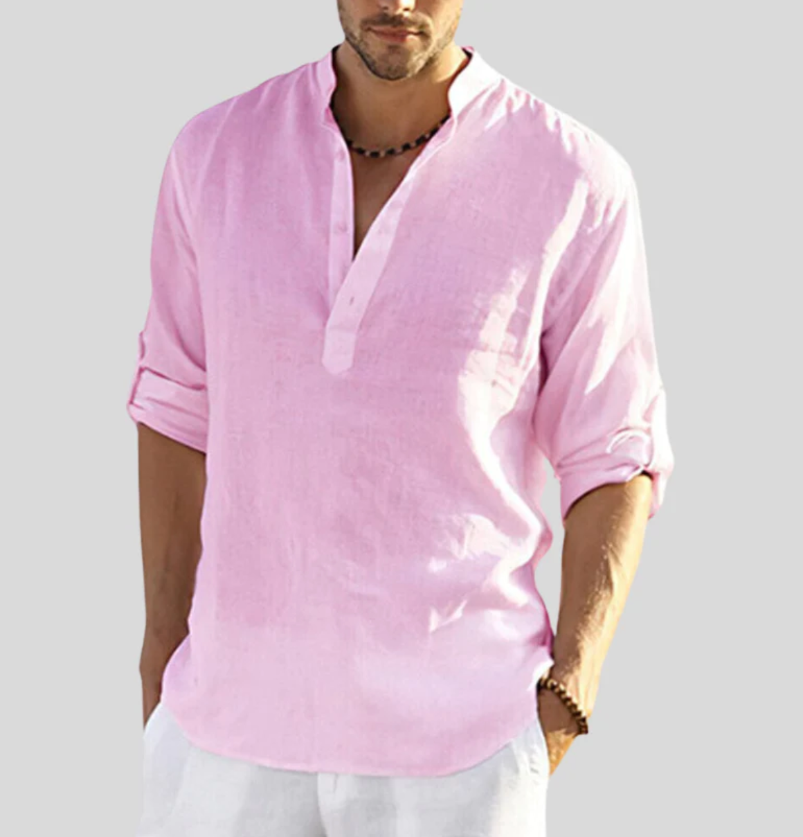 Elegant Linen Shirt With Collar For Formal And Casual Pink
