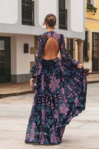 Vestido Maxi Boho Floral Preto para Mulher
