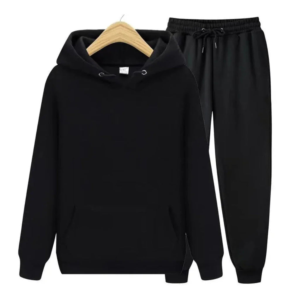 Plain Hooded Fit Tracksuit for Ultimate Comfort Black