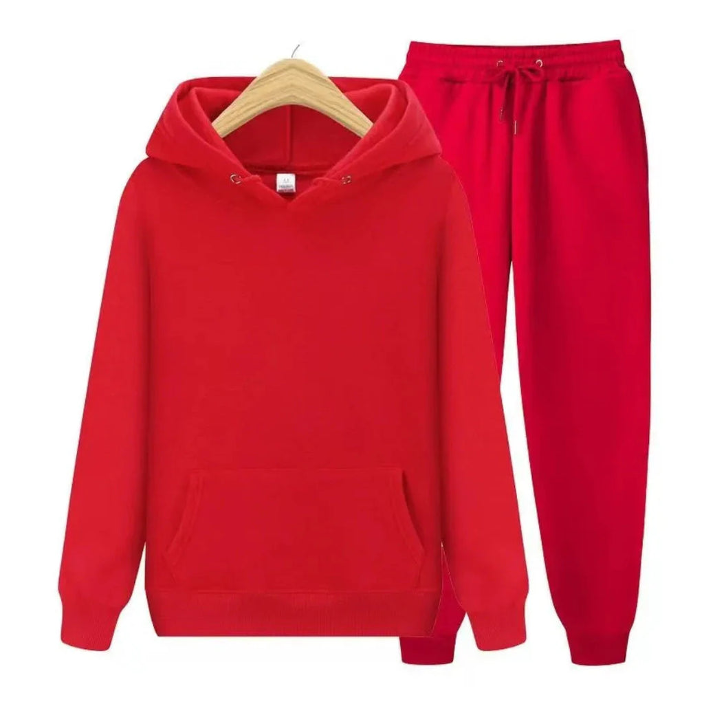 Plain Hooded Fit Tracksuit for Ultimate Comfort Red