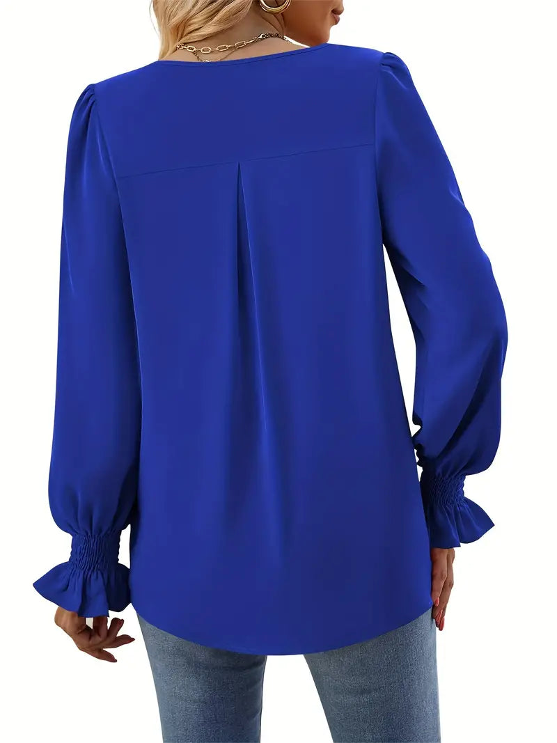 Women's Versatile V-Neck Pleated Top