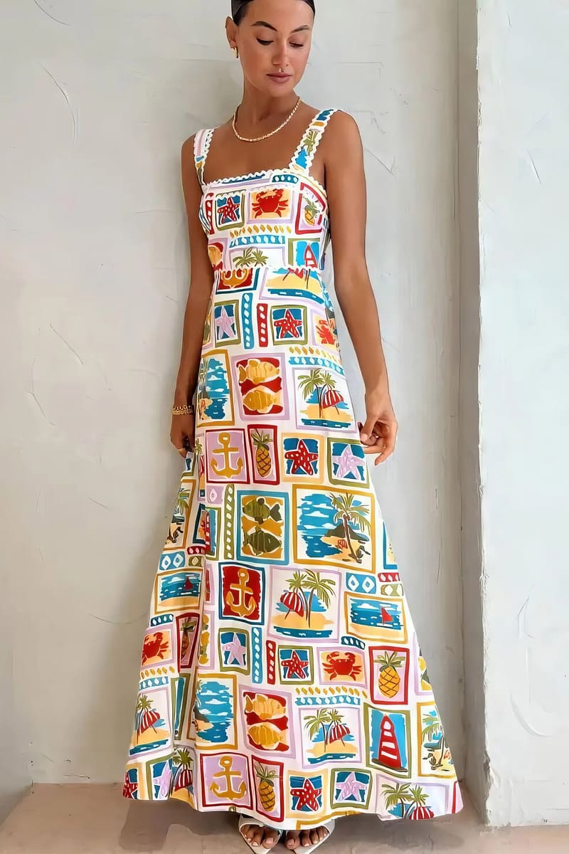 Abito lungo da spiaggia bohemien da donna