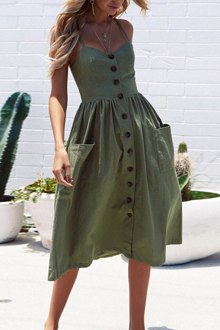 Women's Button-Up Midi Dress-MODAUTLET