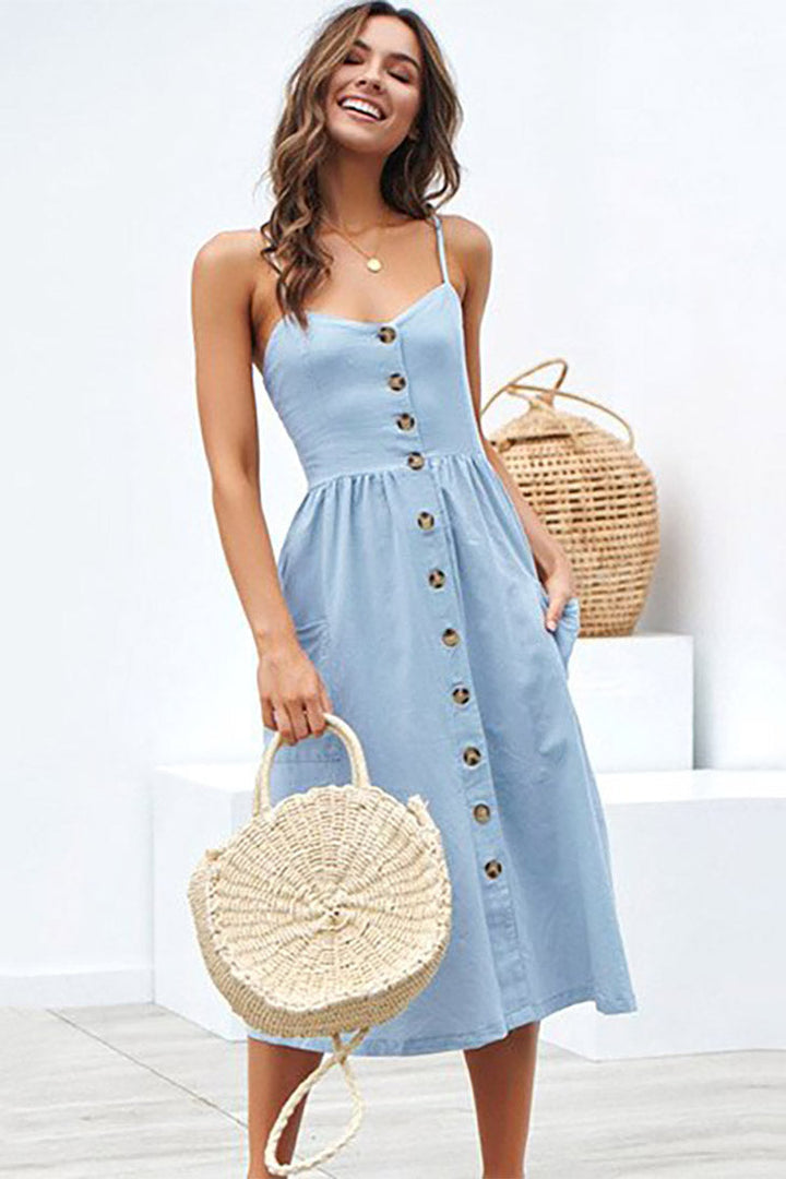 Women's Button-Up Midi Dress-MODAUTLET