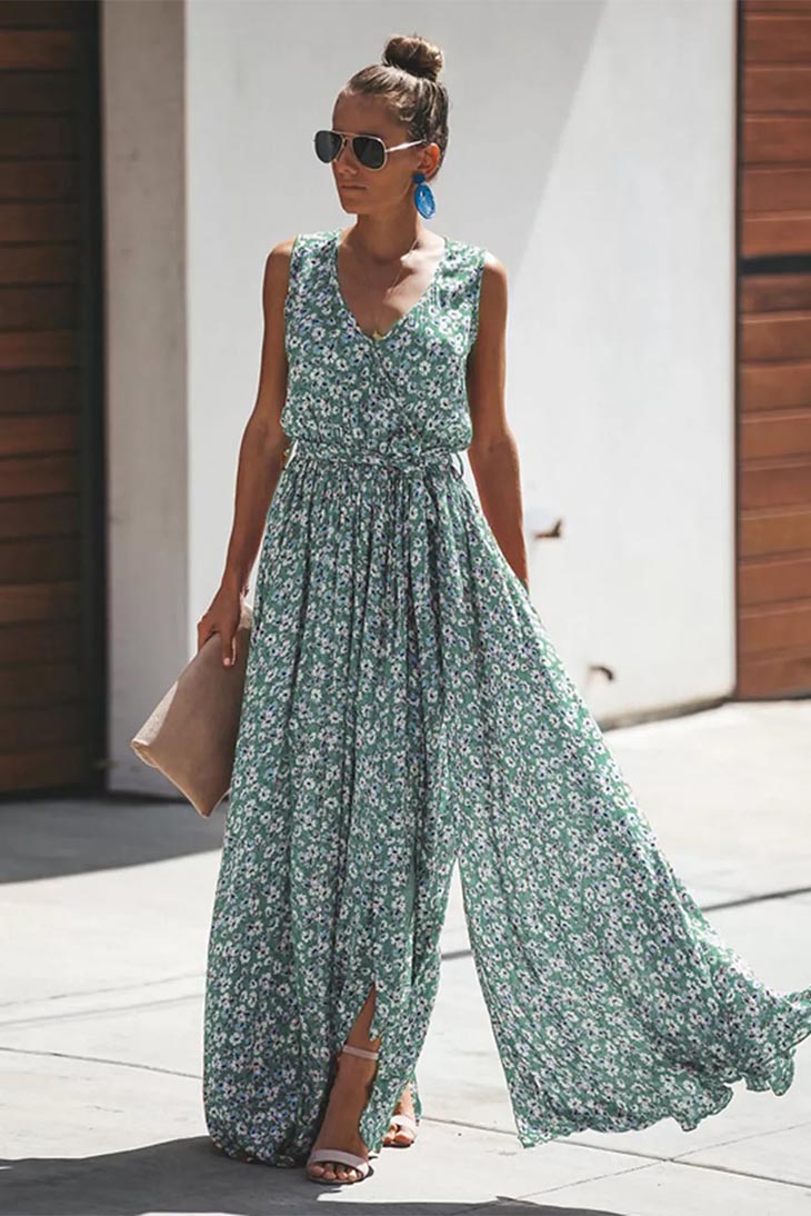 Vestido Maxi Boho Floral Pequeno para Mulher