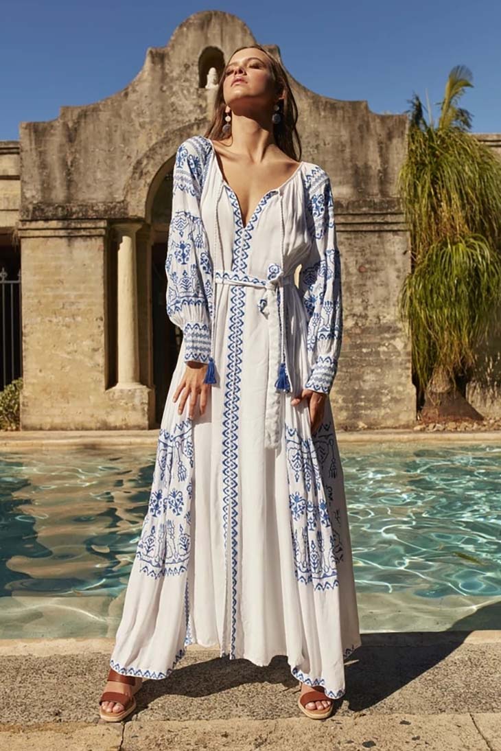 Vestido Maxi Boho Feminino com Bordado