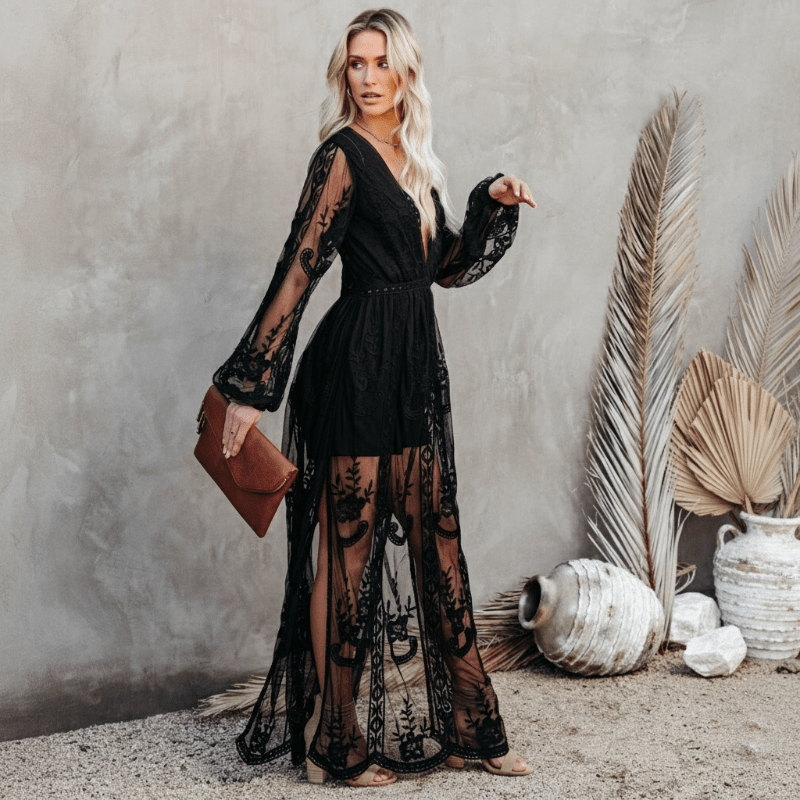 Women's Black Maxi Dress-MODAUTLET