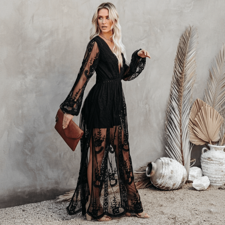 Women's Black Maxi Dress-MODAUTLET