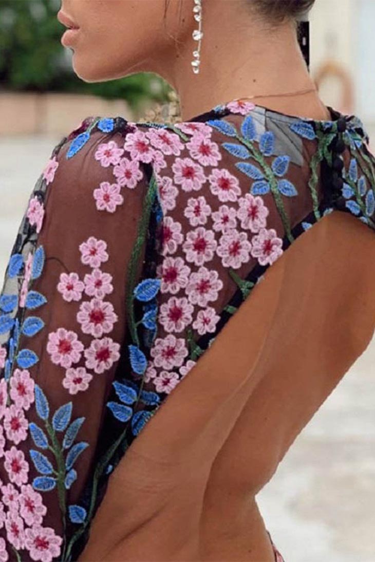 Vestido Maxi Boho Floral Preto para Mulher