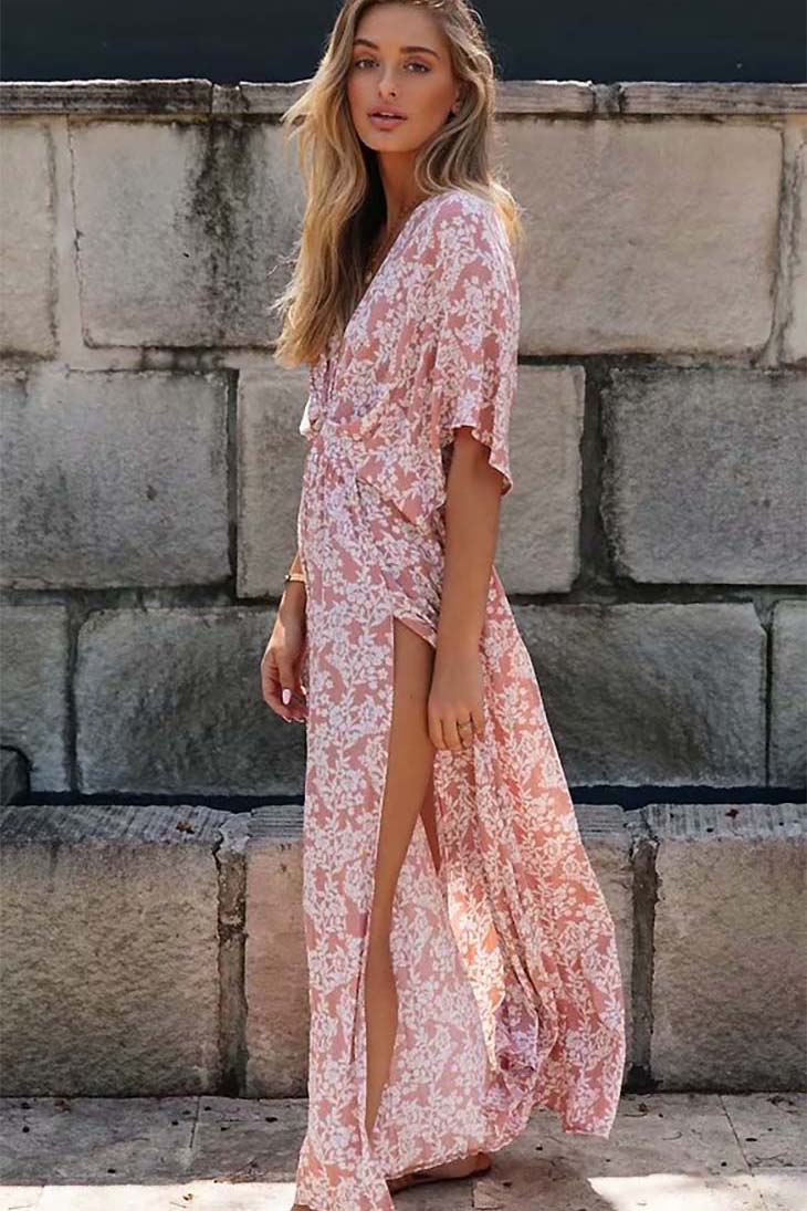 Women's Pink Wrap Maxi Dress-MODAUTLET