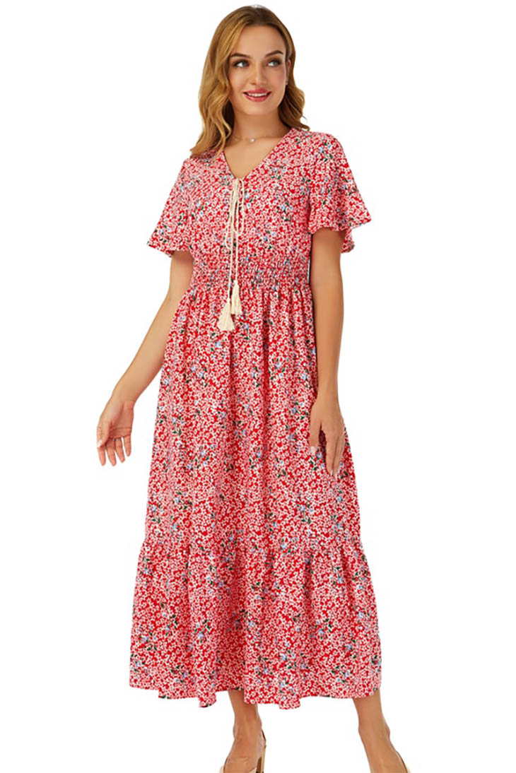 Women's Red Maxi Dress-MODAUTLET