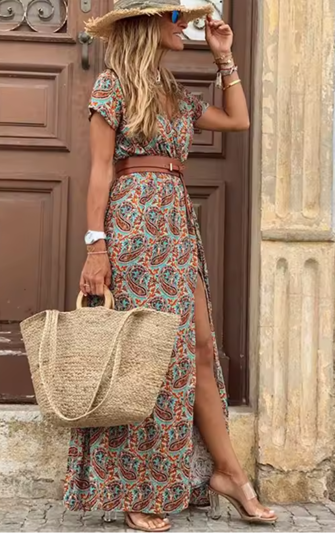 Vestido Maxi Boho Feminino com Fenda